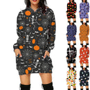 Halloween Print Long Hoodie With Pockets Sweater Long Sleeve Clothes Women