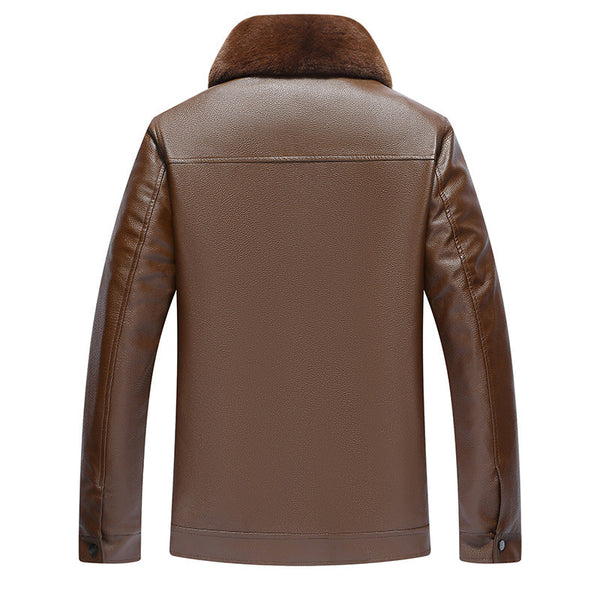 Men's Leather Jacket Warm Winter Coat