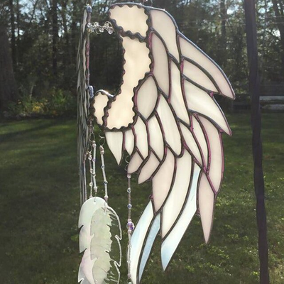 Angelic Feathers Stained Glass Wind Chimes - Handmade Glass Angel Wings