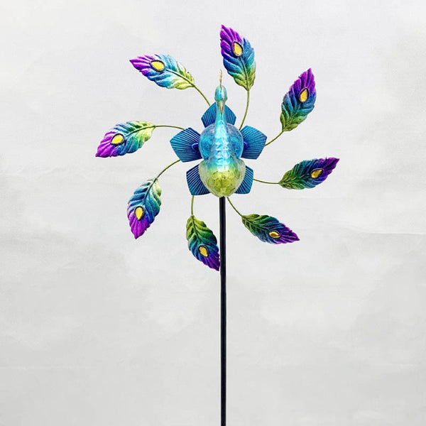 Simple Wrought Iron Peacock Solar Windmill