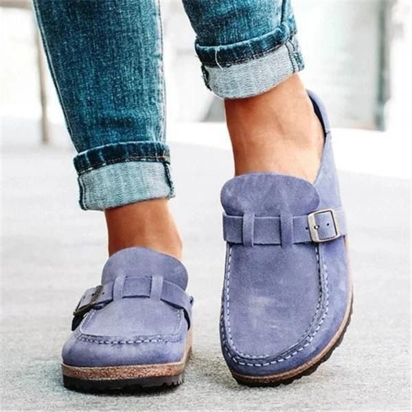 FLEEKCOMFY Orthopedic Suede Leather Posture Arch-Support Walking Slip-On Shoes