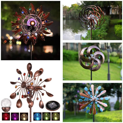 Solar Wind Spinner Improved 360 Degrees Swivel Warm White LED Lighting Glass Ball with Vertical Metal Sculpture Stake