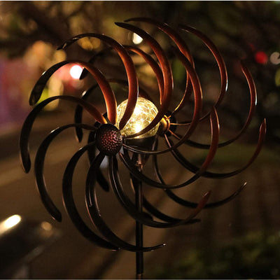 Solar Wind Spinner Improved 360 Degrees Swivel Warm White LED Lighting Glass Ball with Vertical Metal Sculpture Stake