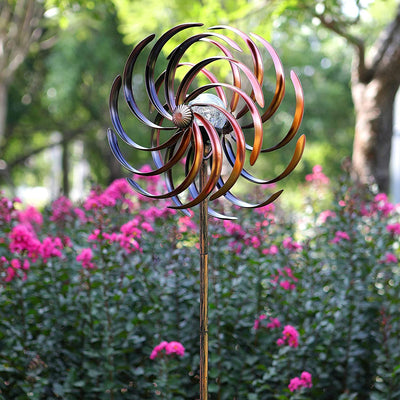 Solar Wind Spinner Improved 360 Degrees Swivel Warm White LED Lighting Glass Ball with Vertical Metal Sculpture Stake