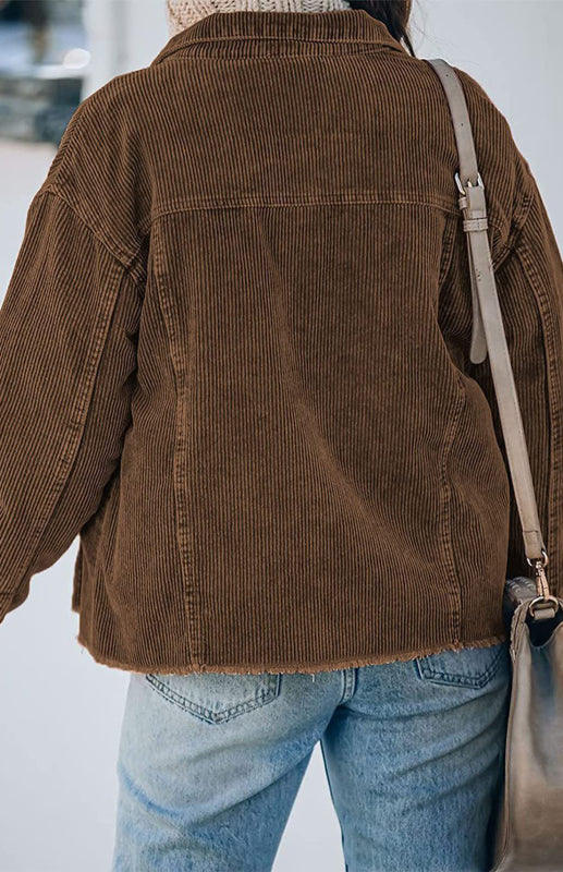 Women's Corduroy Jacket Button Loose Long-Sleeved Jacket
