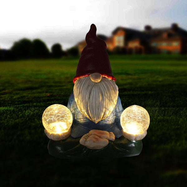 Solar Garden Gnome Statue - Meditation Crystal Ball