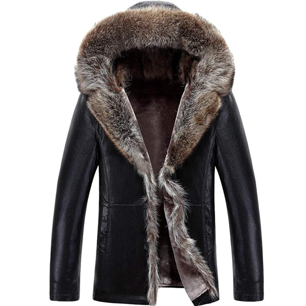 Men's Winter Thicken Vintage Sheepskin Parka Coat Oversized Fur Collar Long Jacket