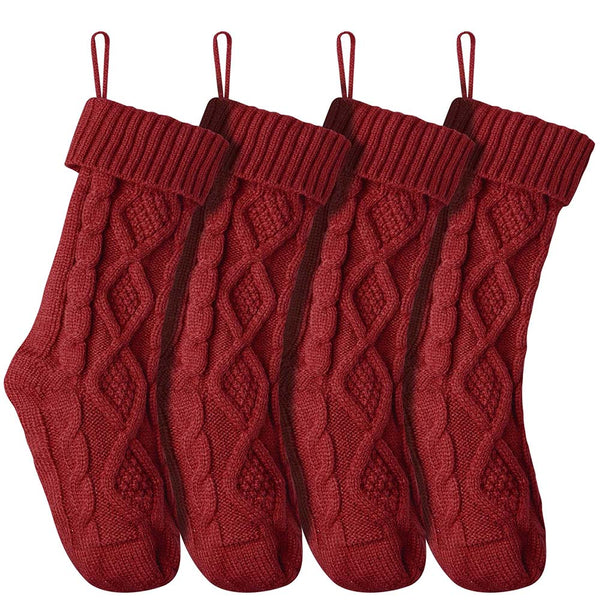 Best Knitted Christmas Stockings 4Set Red Handmade Stockings