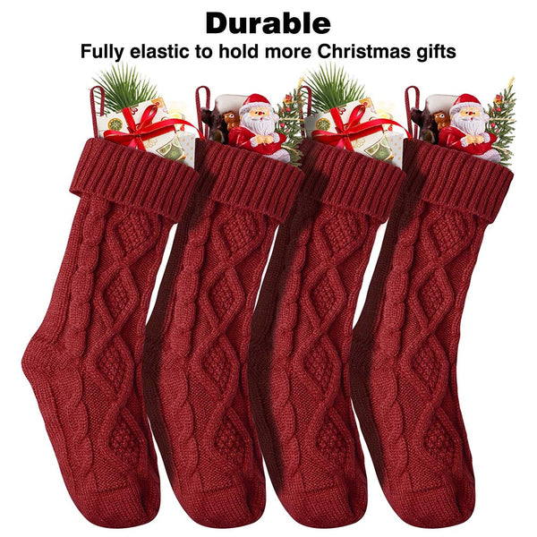 Best Knitted Christmas Stockings 4Set Red Handmade Stockings