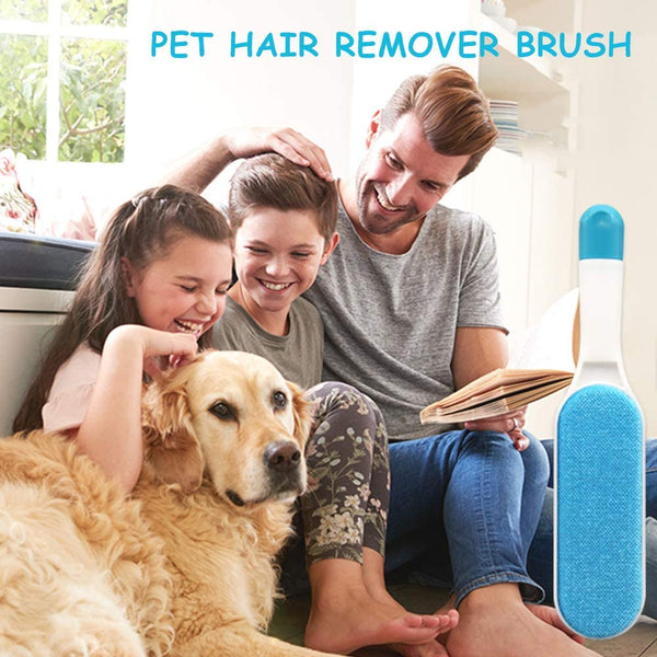 Double Sided Pet Hair Remover Brush With Self Cleaning Base