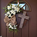 Wreath, Exquisite with Cross Imitation Linen Easter Flower Garland for Front Door Home Decoration 1 A