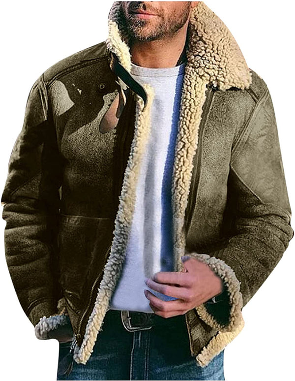 Men Winter Fleece Thick Warm Solid Color Stand Collar Jacket Men's Winter Wool Short Mountain View Coat