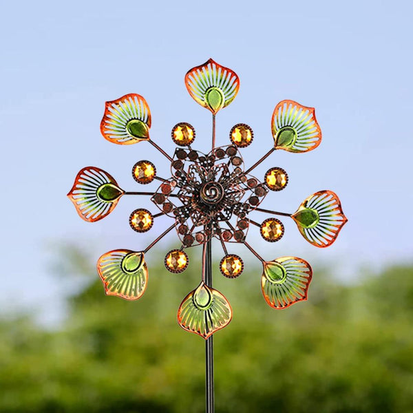 Metal Windmill Peacock Tail Windmill Hollow Wind Spinner Rotating Lawn Art Stake for Outdoor Garden Decor