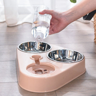 500ML Dog Bowl Cat Feeder Bowl With Automatic Water Bottle