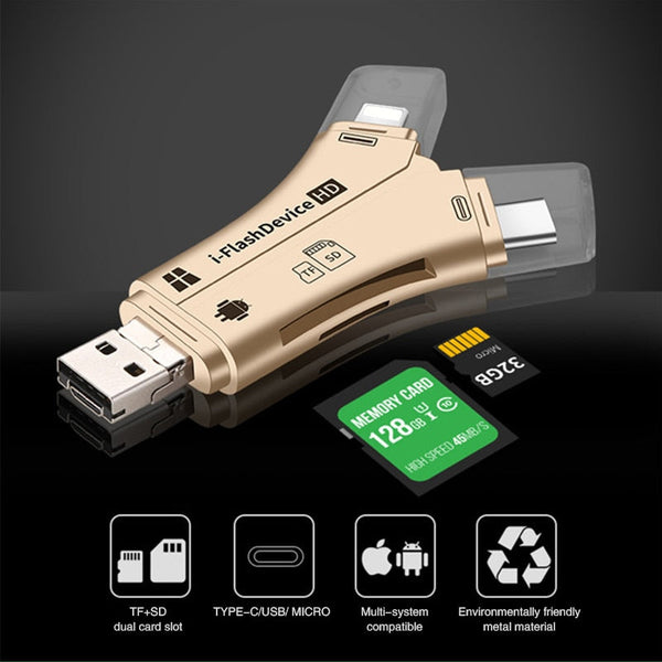 Multi-function 4 in 1 i Flash Drive USB C Micro SD/TF Card Reader For iPhone