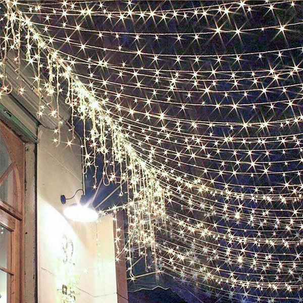 10ft Warm White 300 LED Icicle Curtain Fairy String Lights with 8 Modes