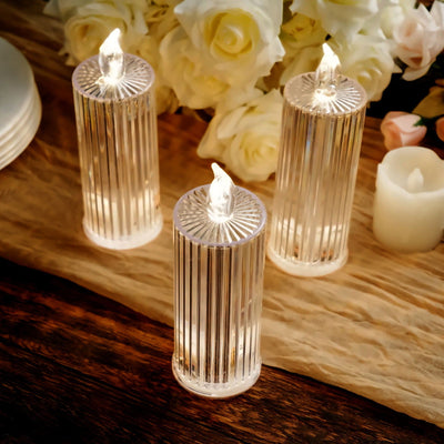 3 Pack | 6" Warm White Clear LED Acrylic Diamond Flameless Candle Lamps, Battery Operated Pillar Night Light