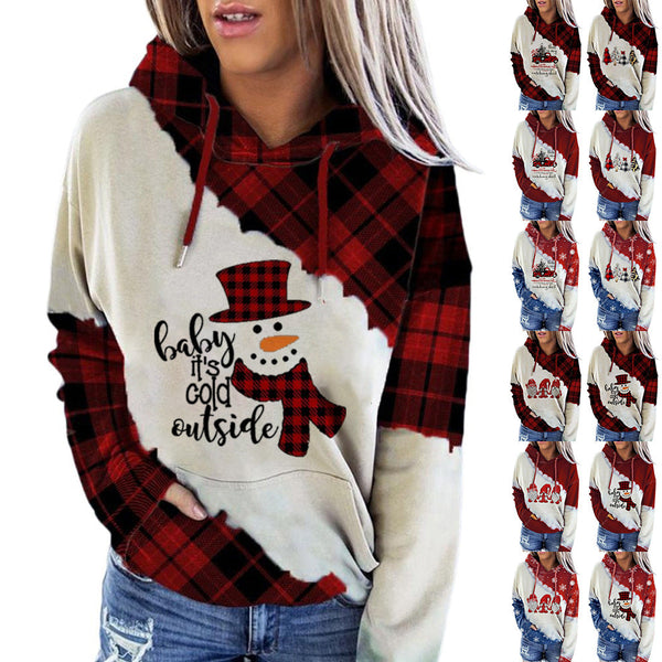 Christmas Hooded Printed Sweatshirt With Pockets