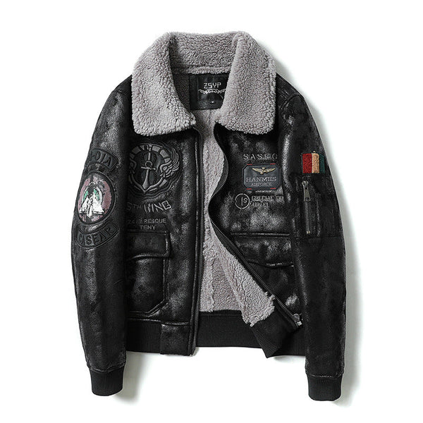 Men's Embroidered Leather Air Force Jacket