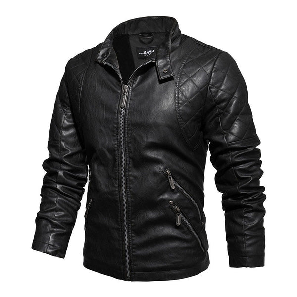 Men Stand Collar PU Leather Jacket Plus Velvet Jacket