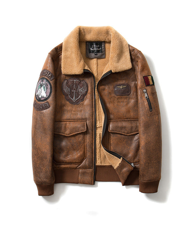 Men's Embroidered Leather Air Force Jacket