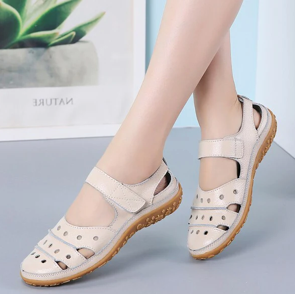 2022 Women's Summer School Comfortable Flat Sandals, Premium Leather O ...