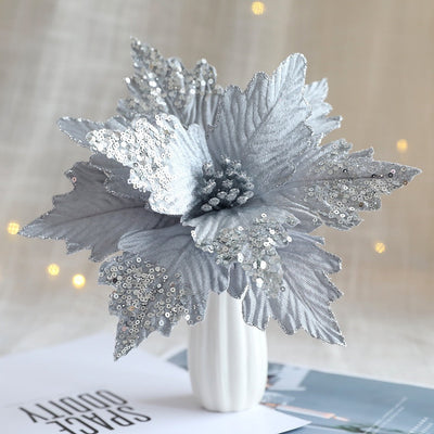 3 Pcs Flowers with Glitter Christmas Decorations