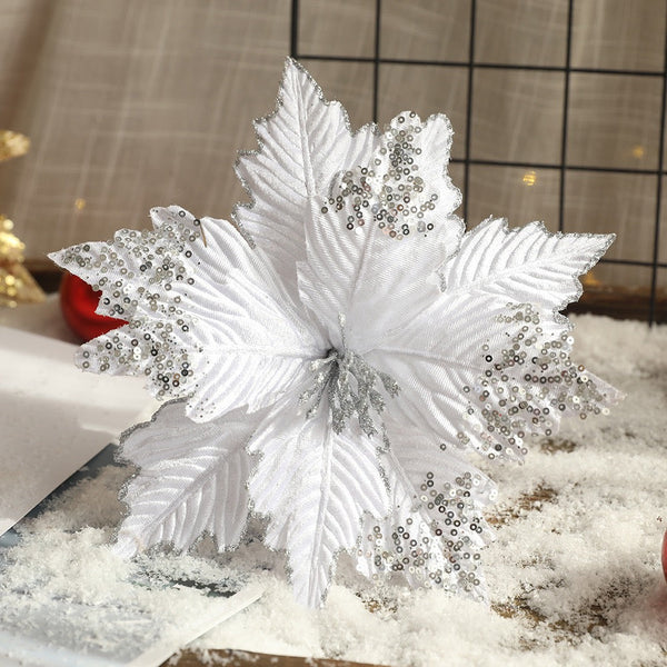 3 Pcs Flowers with Glitter Christmas Decorations