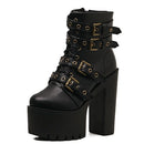 Women Gothic Platform Rivet Black Zipper Boots
