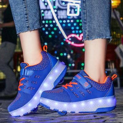 USB Charging Luminous Sneakers with Double wheels for Kids