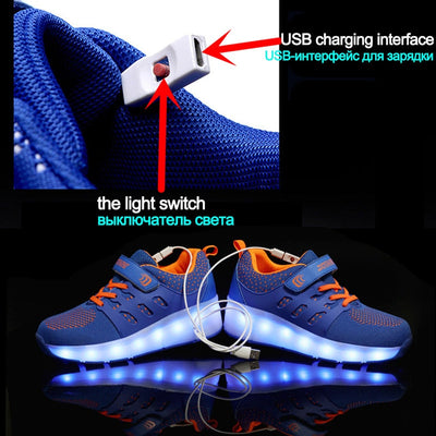 USB Charging Luminous Sneakers with Double wheels for Kids