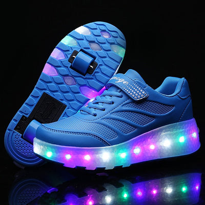 USB Charging Luminous Sneakers with Double wheels for Kids