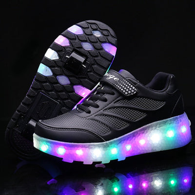 USB Charging Luminous Sneakers with Double wheels for Kids