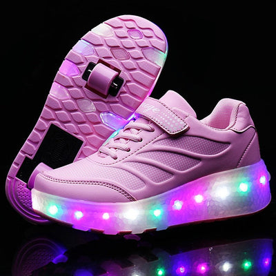 USB Charging Luminous Sneakers with Double wheels for Kids