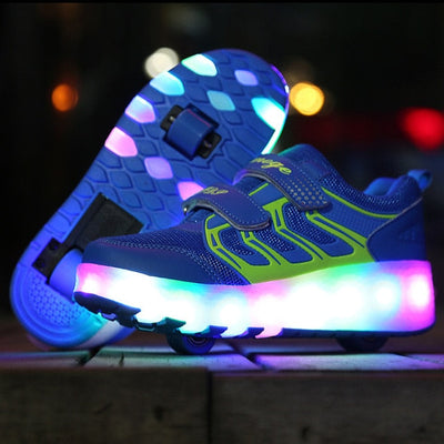 USB Charging Luminous Sneakers with Double wheels for Kids