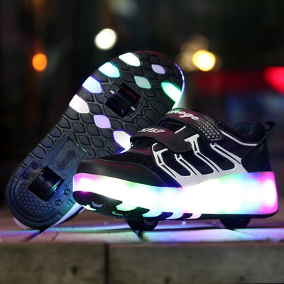 USB Charging Luminous Sneakers with Double wheels for Kids