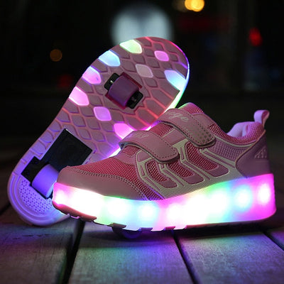 USB Charging Luminous Sneakers with Double wheels for Kids