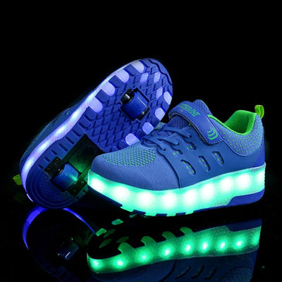 USB Charging Luminous Sneakers with Double wheels for Kids