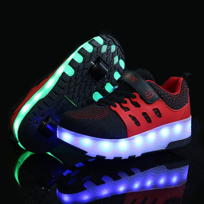 USB Charging Luminous Sneakers with Double wheels for Kids