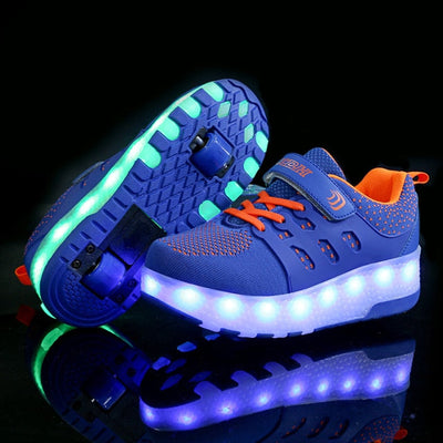 USB Charging Luminous Sneakers with Double wheels for Kids