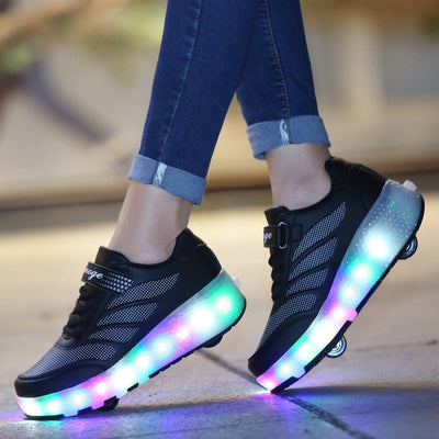 USB Charging Luminous Sneakers with Double wheels for Kids