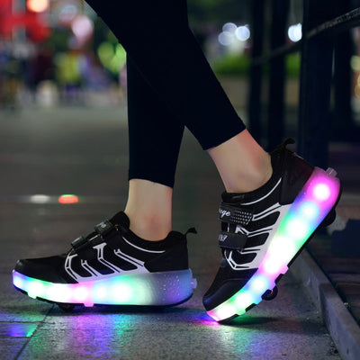 USB Charging Luminous Sneakers with Double wheels for Kids