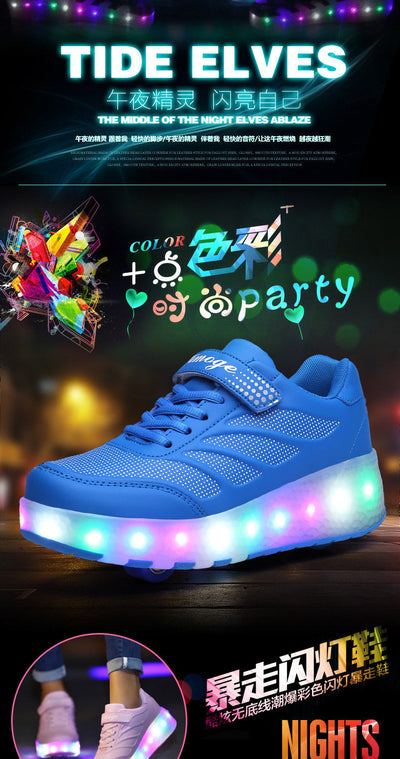 USB Charging Luminous Sneakers with Double wheels for Kids