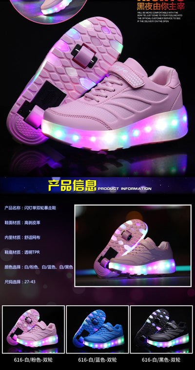 USB Charging Luminous Sneakers with Double wheels for Kids