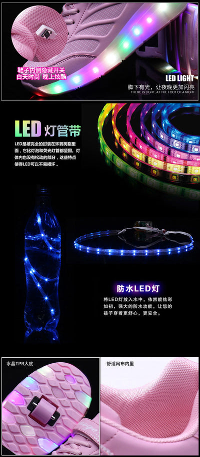 USB Charging Luminous Sneakers with Double wheels for Kids