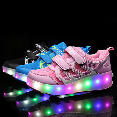 USB Charging Luminous Sneakers with Double wheels for Kids