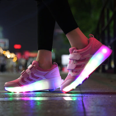 USB Charging Luminous Sneakers with Double wheels for Kids