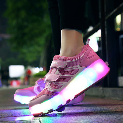 USB Charging Luminous Sneakers with Double wheels for Kids