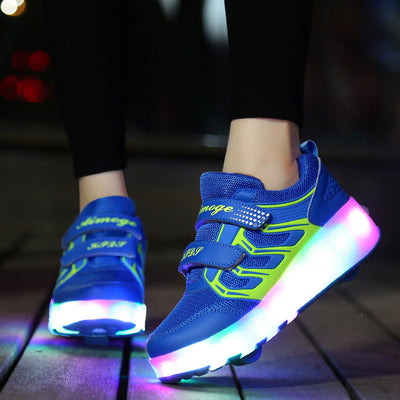 USB Charging Luminous Sneakers with Double wheels for Kids