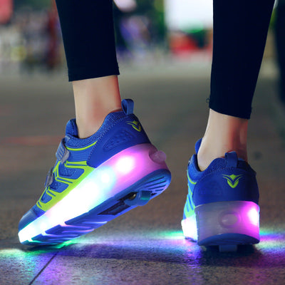 USB Charging Luminous Sneakers with Double wheels for Kids